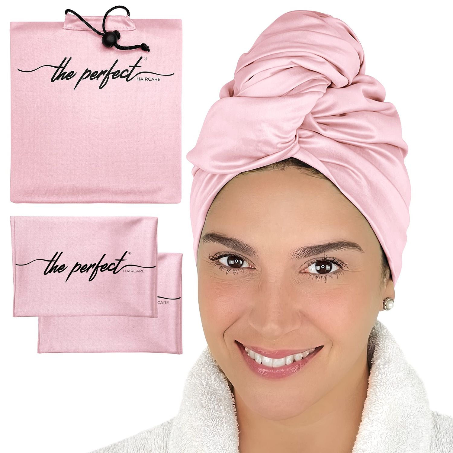THE PERFECT HAIRCARE Curly Hair Girls Microfiber Plopping Towel Set - Anti-frizz Silky Smooth Hair Drying Wrap for Women - Super Absorbent Large Hair Towel + 2 Scrunching Towels to Micro Plop