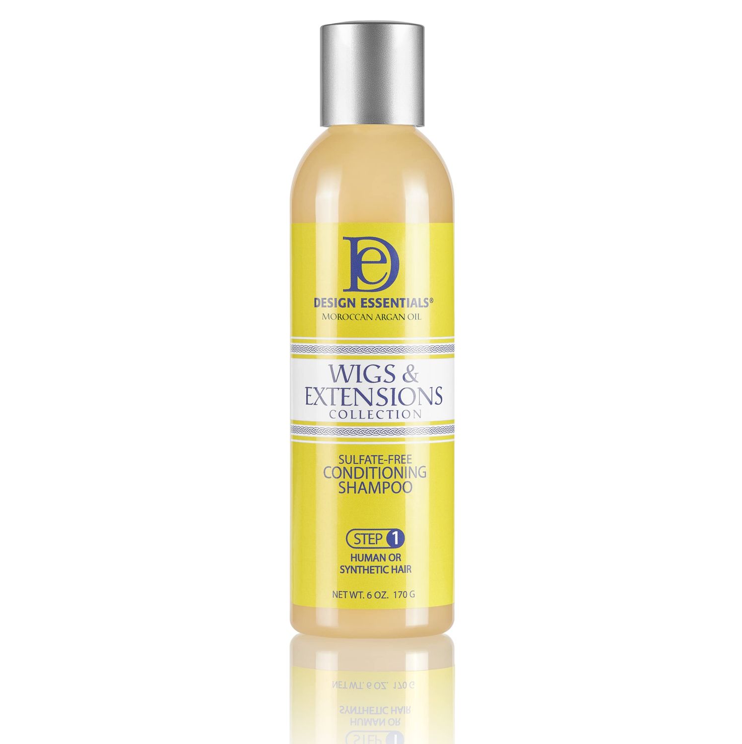 Design Essentials Moroccan Argan Oil Sulfate-Free Conditioning Shampoo- Wigs &amp; Extensions Collection, Yellow, 6 Ounce (Packaging may vary)