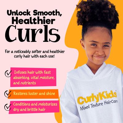 CurlyKids Hair Detangler Conditioner for Kids Kinky, Wavy &amp; Curly Hair - Sulfate &amp; Paraben Free Hair Care Formula - 8oz