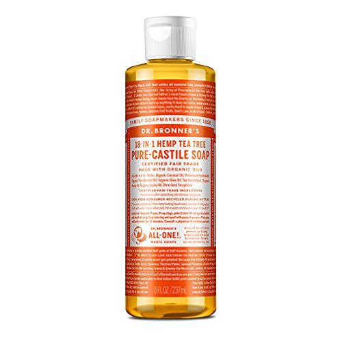 Dr. Bronner&#39;s - Pure-Castile Liquid Soap (Tea Tree, 8 ounce) - Made with Organic Oils, 18-in-1 Uses: Acne-Prone Skin, Dandruff, Laundry, Pets and Dishes, Concentrated, Vegan, Non-GMO