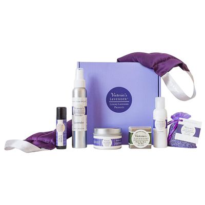 Victoria&#39;s Lavender Luxury Gift Basket for Women - Neck Wrap, Body Mist, Hand &amp; Body Lotion, Lip Balm, Soy Candle, Mud Spa Bar &amp; Lavender Sachet, Skin Care Sets &amp; Kits, Beauty Products For Women