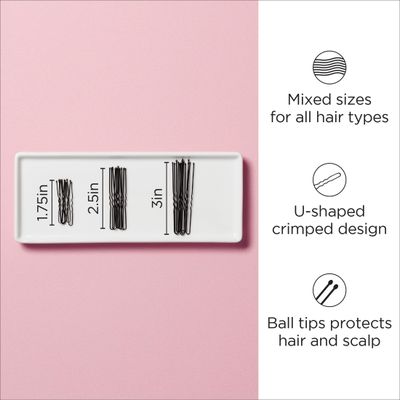 Diane Hair Pins for Women Bulk Pack of 100 Assorted Sizes Jumbo 3, Large 2.5, Medium/Small 1.75 - Black, Crimped Design with Ball Tips, D475-100 Count(Pack of 1)