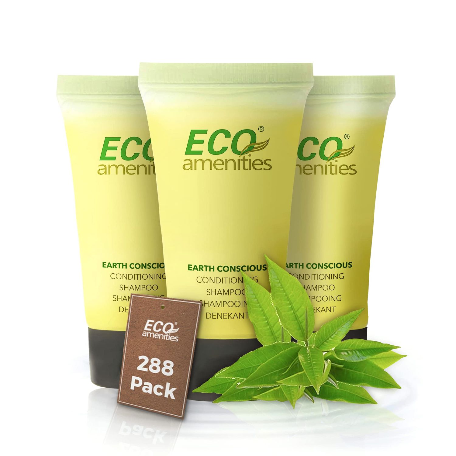 ECO Amenities Conditioning Shampoo, Travel Size Shampoo and Conditioner Sets, Mini Shampoo &amp; Conditioner Sets - 2 in 1 Shampoo &amp; Conditioner, Green Tea Scent, 0.75 Fl Oz (Pack of 288)