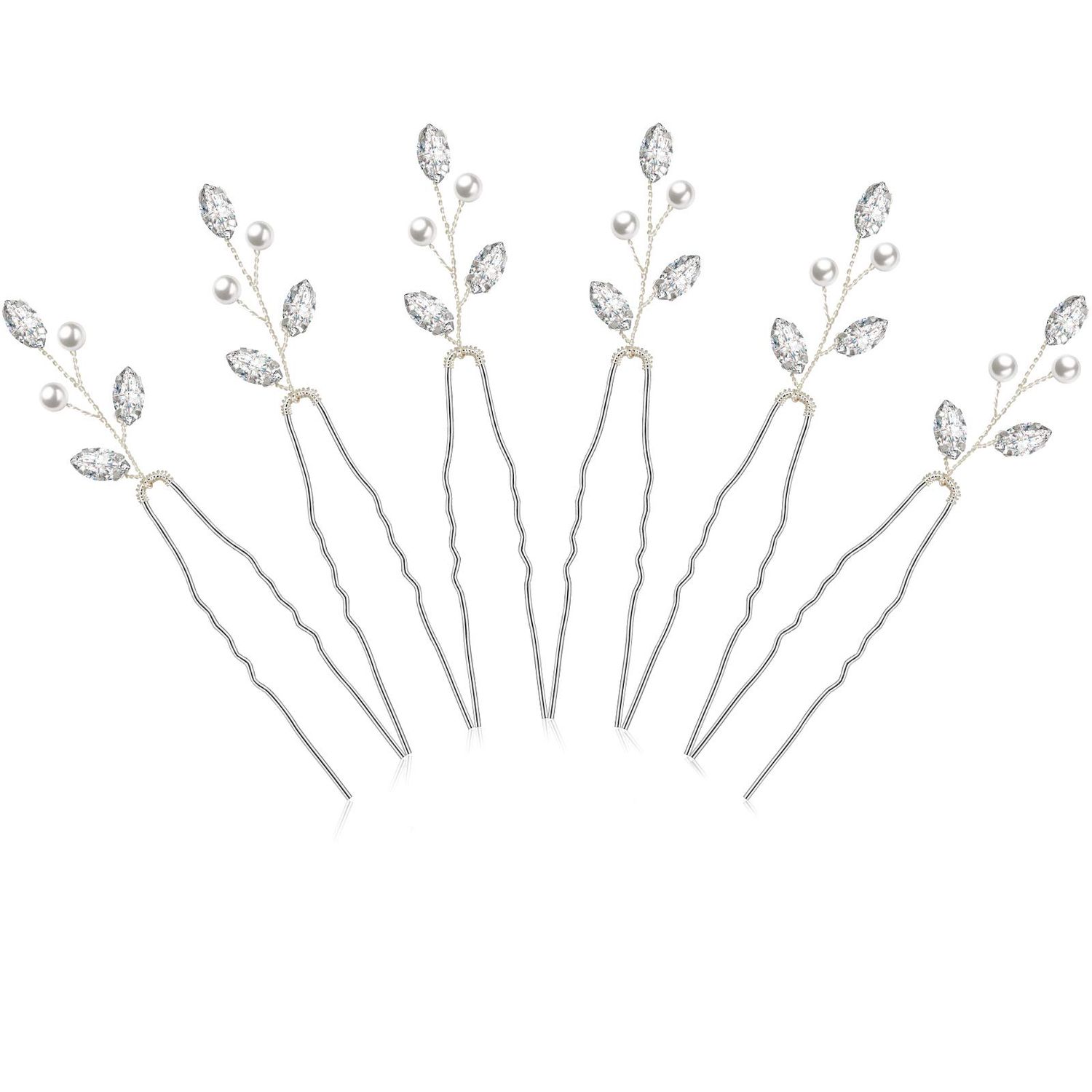 Syhood 6 Pieces Pearl Crystal Bridal 3.7 Inch Hair Pins Rhinestone Flower Wedding Hair Pins Vintage Hair Accessory Party Hair Pins for Bride, Bridesmaids(Silver)