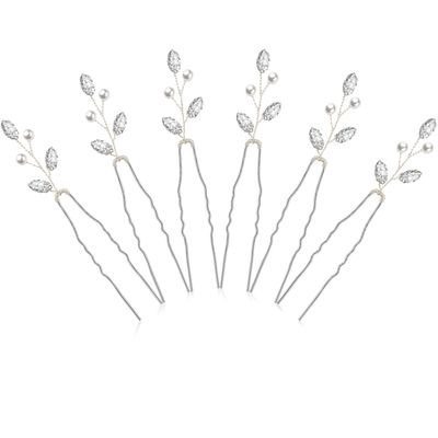 Syhood 6 Pieces Pearl Crystal Bridal 3.7 Inch Hair Pins Rhinestone Flower Wedding Hair Pins Vintage Hair Accessory Party Hair Pins for Bride, Bridesmaids(Silver)