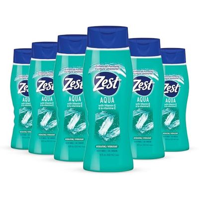 Zest Aqua Hydrating Body Wash, 18 Fl Oz (Pack of 6) - Moisturizing &amp; Refreshing Shower Gel, Easily Lathers for a Relaxing Bubble Bath - Foaming &amp; Exfoliating Skin Cleanser for a Smooth &amp; Clean Skin