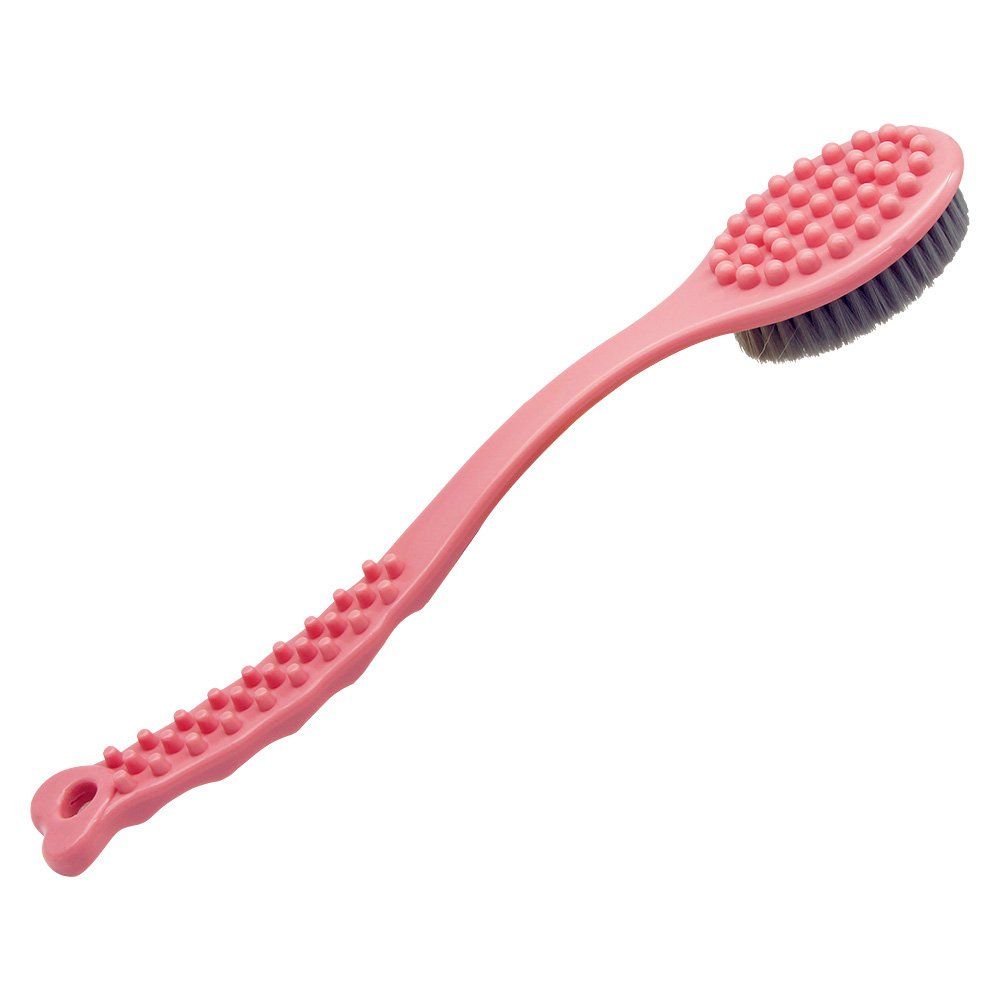 QiCheng&amp;LYS pink body brush shower cepillo de ducha Bath Brush with Long Handle, Handheld Body Massage Brush Shower Back Scrubber-14inch (Pink)