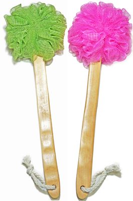 Shower Loofah Body &amp; Back Scrubber - Exfoliating Loofah luffa loofa Bath Brush On a Stick - with Long Wooden Handle Back Brush for Men &amp; Women - Easy Reach Body Wash &amp; Lotion Applicator 2-Pack