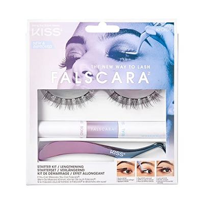 KISS Falscara DIY Lash Extension Starter Kit 10 Reusable Featherlight Eyelash Lengthening Wisps, Applicator, Bond &amp; Seal