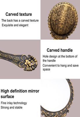 AKOAK Vintage Handheld Makeup Mirror, Exquisite Embossed Decorative Handle Makeup Mirror Portable Travel Mirror for Girls and Ladies (Oval, Bronze)