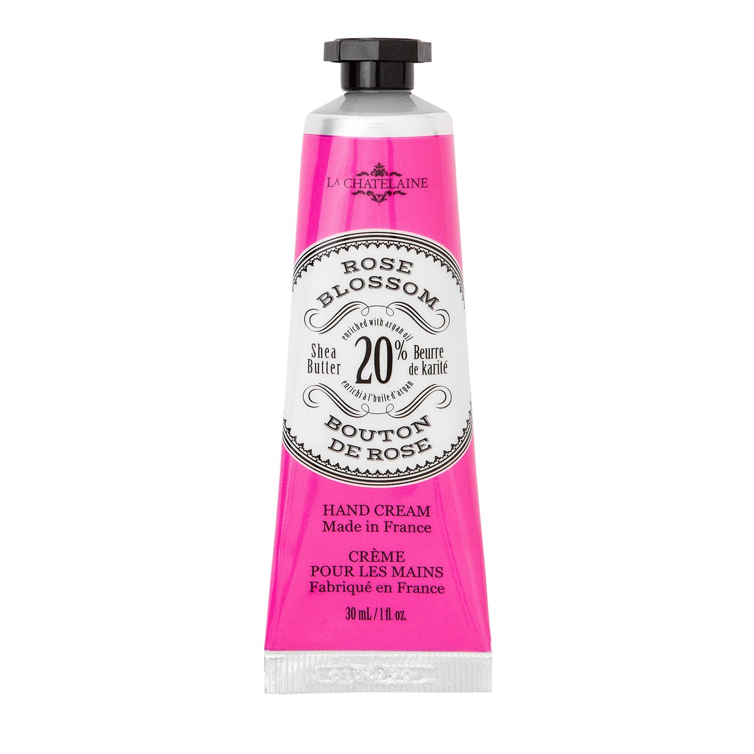 La Chatelaine 20% Shea Butter Hand Cream Travel Size, Organic Argan Oil, Moisturizing, Nourishing, Repairing, Extra-Rich Hand Lotion, Made in France, Paraben Free, 1 oz / 30ml (Rose Blossom)