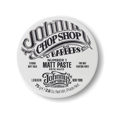 JOHNNYS CHOP SHOP #1 Men&#39;s Hair Styling Matte Paste Pro-Quality Strong Hold, Lasting Texture, Natural Look Soybean Oil Protection &amp; Hydration 2.6 oz