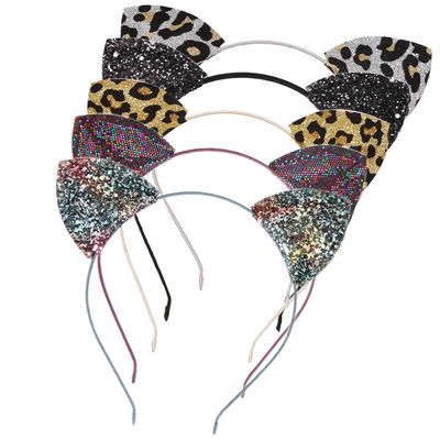 Lirila Leopard Sequin Cat Ears Headband,Glitter/Leopard Print Cat Ears, cheetah ears Headbands Party Decoration for Girls and Women,Assorted Colors,One Size,Pack of 5(Multicolor)