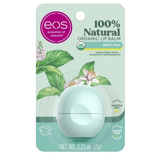 eos 100% Natural &amp; Organic Lip Balm- Sweet Mint, Dermatologist Recommended, All-Day Moisture, Made for Sensitive Skin, Lip Care Products, 0.25 oz