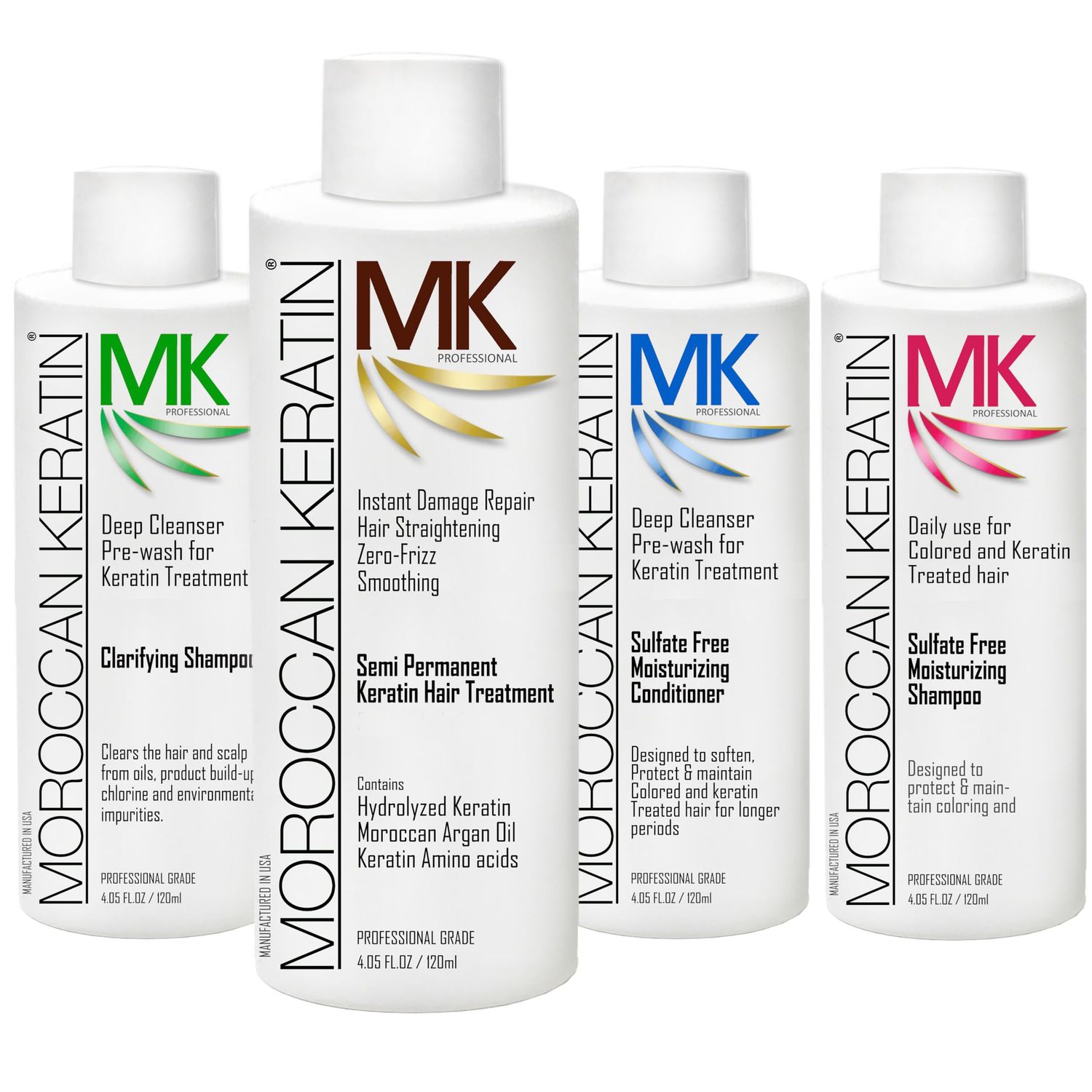Moroccan Keratin Hair Treatment Straightening Blowout Brazilian Smoothing Professional Results Salon and Home Use , Long Lasting organic results 4-6 months 4pc Set