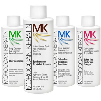 Moroccan Keratin Hair Treatment Straightening Blowout Brazilian Smoothing Professional Results Salon and Home Use , Long Lasting organic results 4-6 months 4pc Set