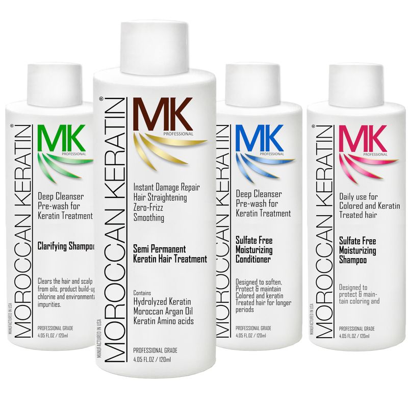Moroccan Keratin Hair Treatment Straightening Blowout Brazilian Smoothing Professional Results Salon and Home Use , Long Lasting organic results 4-6 months 4pc Set