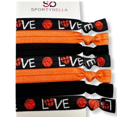 Basketball Hair Ties - No Crease Ribbon Hair Bands and Ponytail Holders, Basketball Elastics, Accessories for Girls and Women, Ideal Basketball Party and Team Gifts