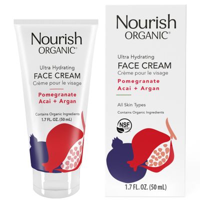 Nourish Organic Face Cream, Pomegranate Acai + Argan - Ultra Hydrating Formula with Aloe Vera &amp; Green Tea Extract, 1.7 Oz + Washable Cotton Round