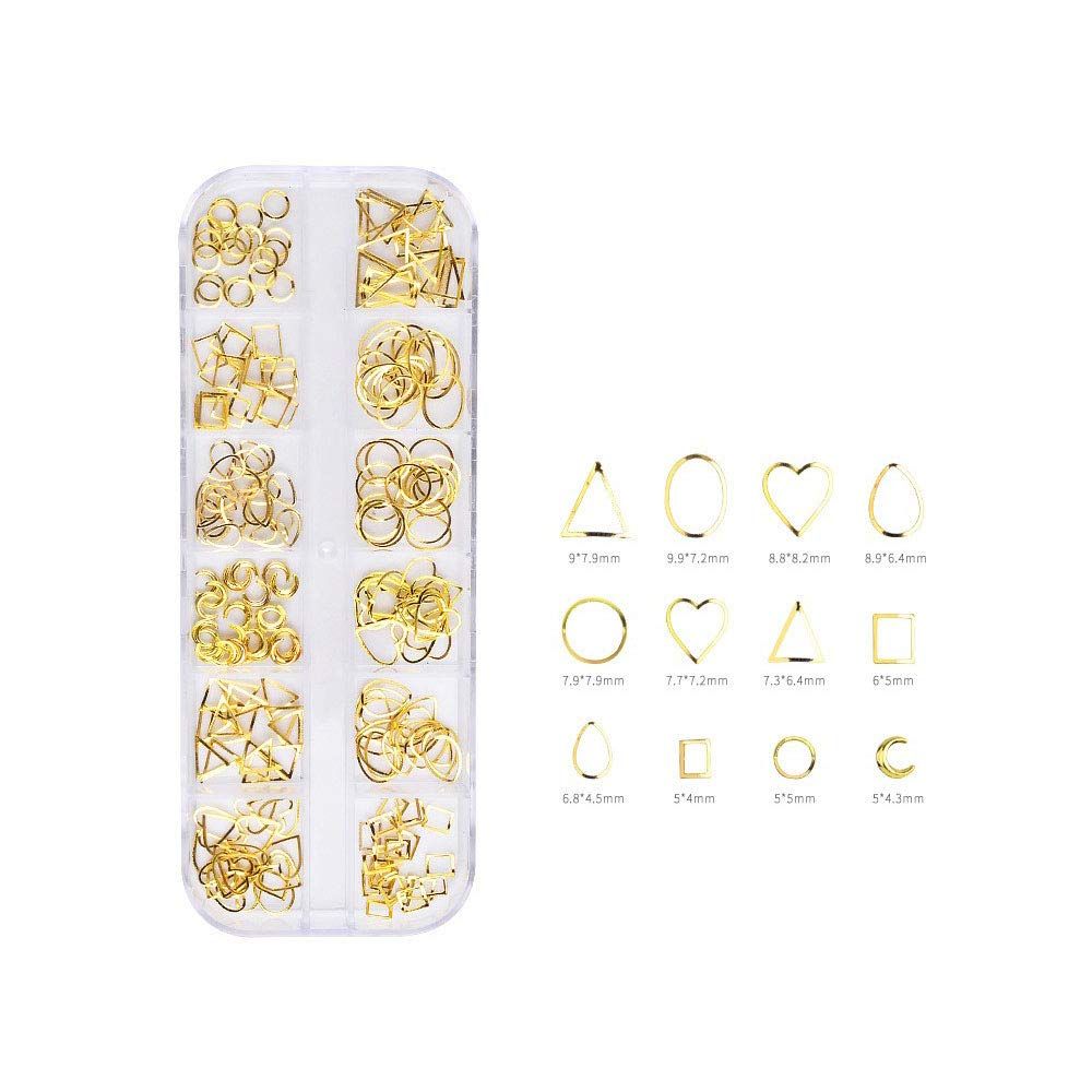 Lookathot 12 Styles 3D Mixed Design Nail Art Stickers Decals Metallic Ring Chain Moon Stars Studs Rhinestones Accessories Manicure DIY Decoration Tools