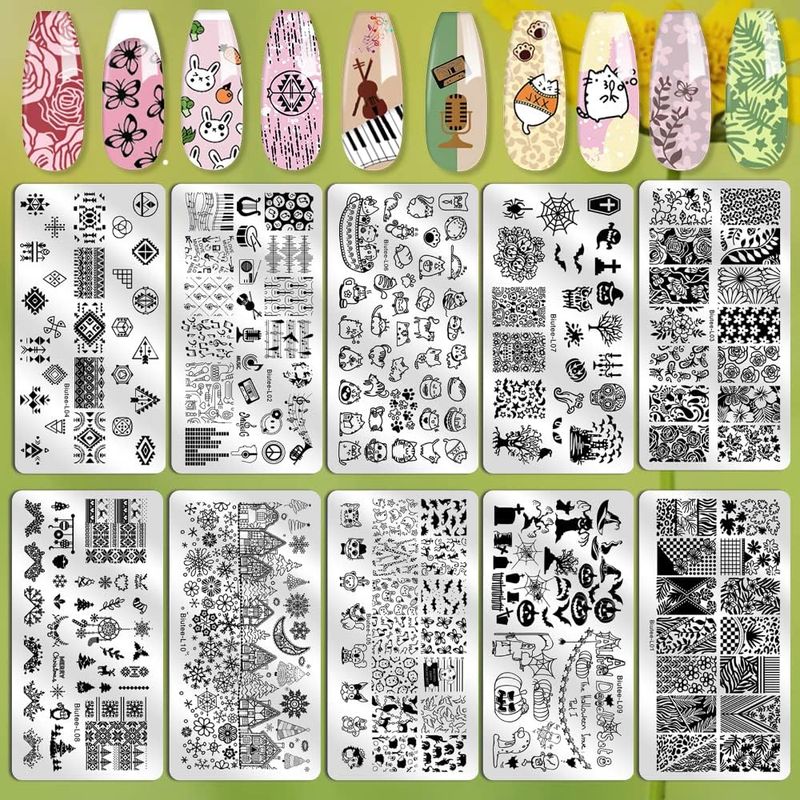 Biutee Nail Stamping Plates set 8 pcs Nail stamping polish gel 10pcs Templates with stamper Nail Art Plates set Valentine Nail Plates animal flower Rose design