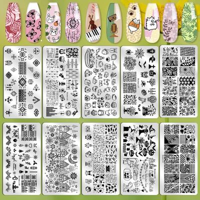 Biutee Nail Stamping Plates set 8 pcs Nail stamping polish gel 10pcs Templates with stamper Nail Art Plates set Valentine Nail Plates animal flower Rose design