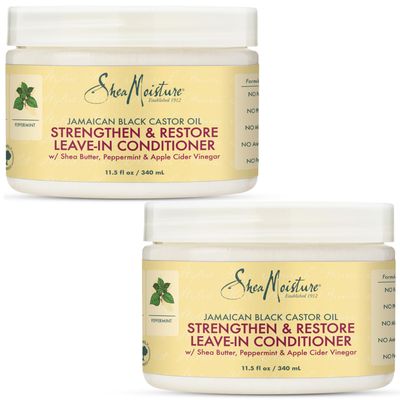 Shea Moisture Leave in Conditioner with Jamaican Black Castor Oil for Hair Growth, Strengthen &amp; Restore, Vitamin E, Curly Hair Products Safe for use on Hair Color, Family Size, 11.5 Oz (Pack of 2)