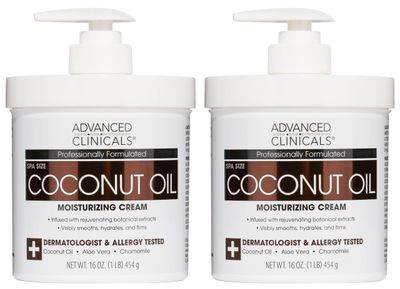 Advanced Clinicals Coconut Body Lotion Moisturizing Cream &amp; Face Lotion For Women &amp; Men | Coconut Lotion | Natural Coconut Oil Cream Skin Care Moisturizer Body Butter Balm For Dry Skin, 16Oz, 2-Pack