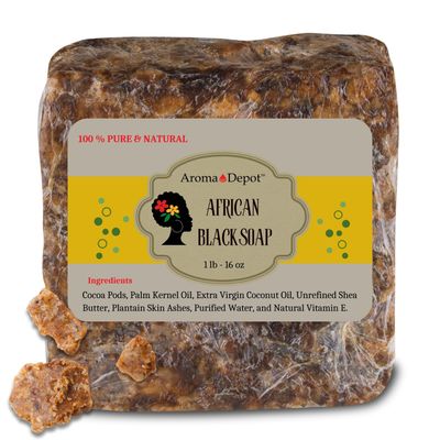 Aroma Depot Raw African Black Soap 1 lb. 100% Natural Raw Soap for Acne, Eczema, Psoriasis, Scar Removal Face And Body Wash. Handmade