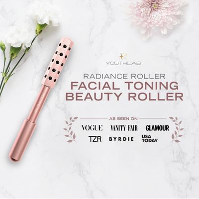 YouthLab Radiance Roller - Germanium Stone Uplifting Face Beauty Massage Tool /Roller/Wand for Skin Tightening/Firming, De-Puffing, Sculpt/Lift, Anti-Aging (Rose Gold)