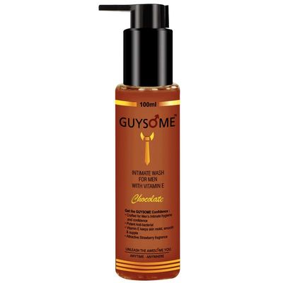 GUYSOME Intimate Wash for Men, Daily Hygiene Wash for Male Genital Area Care, pH Balance for Sensitive Skin with Vitamin E &amp; Sea Buckthorn 3.38 FL Oz 100ML (Chocolate)