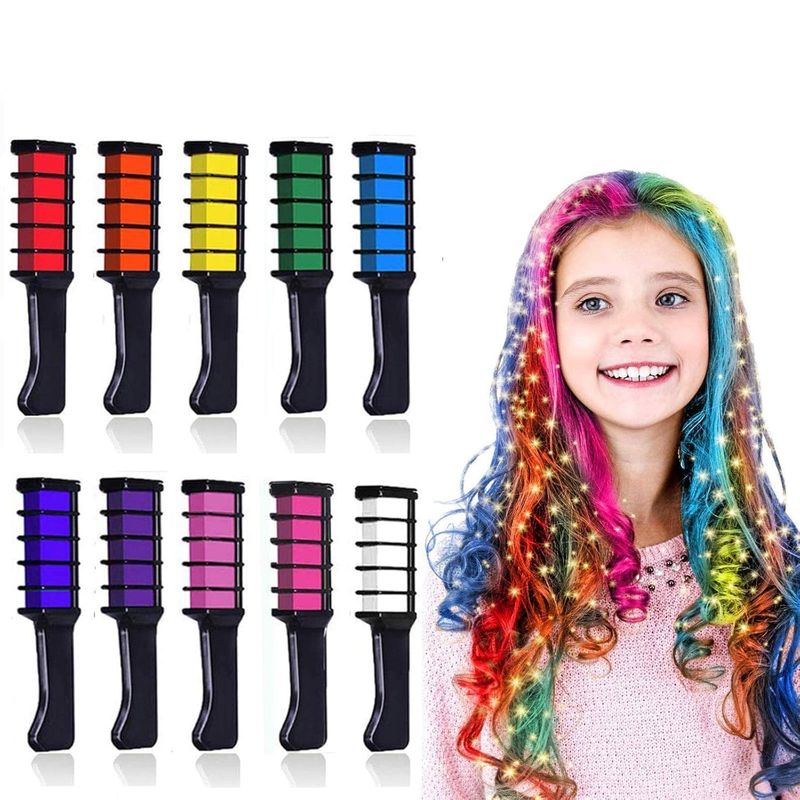 Kalolary 10 Colors Hair Chalk for Girls Kids, Temporary Bright Hair Color Dye Easter Gifts for Girls Age 4 5 6 7 8 9 10+, Washable Hair Chalk Comb for Party Cosplay DIY