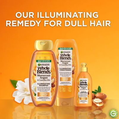 Garnier Whole Blends Moroccan Argan &amp; Camellia Oils Illuminating Conditioner for Silky Shine, 12.5 Fl Oz, 3 Count (Packaging May Vary)