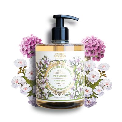 Panier des Sens - Liquid Hand Soap - Verbena Hand Wash - French Marseille Moisturizing Hand Soap with Coconut Oil - Refillable Kitchen &amp; Bathroom Hand Soap - 97% Natural Ingredients -16.9 Fl.oz