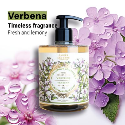 Panier des Sens - Liquid Hand Soap - Verbena Hand Wash - French Marseille Moisturizing Hand Soap with Coconut Oil - Refillable Kitchen &amp; Bathroom Hand Soap - 97% Natural Ingredients -16.9 Fl.oz
