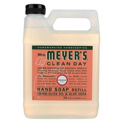 Mrs. Meyer&#39;s Hand Soap Refill, Made with Essential Oils, Biodegradable Formula, Geranium, 33 Fl. Oz
