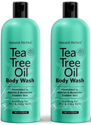 Natural Riches Tea Tree Oil Body Wash, 2x16 fl oz - Soothing, Calming, and Hydrating for Normal, Combination, Sensitive, Oily, and Dry sensitive skin bodywash