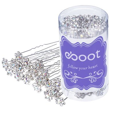 eBoot 40 Pack Flower Crystal Rhinestone Hair Pins with a Storage Bag for Bridal Wedding Hair Accessories (White)