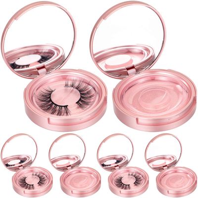 Maitys 6 Pieces Eyelash Packaging Circle Box with Mirror, Eyelash Storage Box Empty Eyelash Box with Lash Holder Eyelash Organizer Container for Travel Storage Women Ladies (Rose Gold)