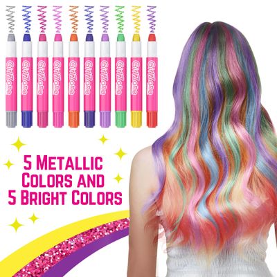 GirlZone Hair Chalks Set, 10-Piece, Easy to Apply and Remove, Temporary Multicolor Hair Color for Kids Dress Up Parties, Role Play, Gift-Ready Vibrant