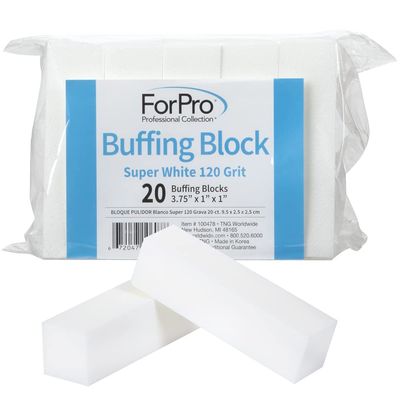 ForPro Professional Collection Super White Buffing Block, 120 Grit, Four-Sided Manicure and Pedicure Nail Buffer, 3.75 L x 1 W x 1 H, 20-Count