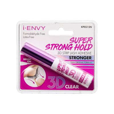 i-Envy by KISS Super Strong Hold 3D Strip Lash Glue, Waterproof Brush-On False Eyelash Adhesive, Latex-Free, Long-Lasting &amp; Easy Application, Ideal for Sensitive Eyes (Clear)