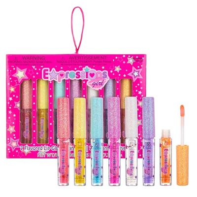 Expressions 7pc Fruity Flavored Lip Gloss Set - Lip Gloss in Assorted Fruity Flavors, Non Toxic Makeup for Kids &amp; Teens