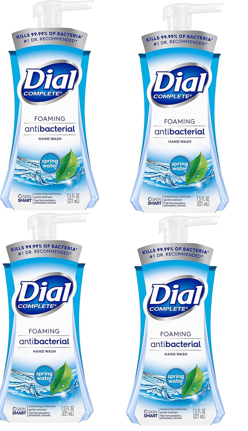 Dial Complete Foaming Antibacterial Hand Wash, Spring Water 7.50 oz (Pack of 4)