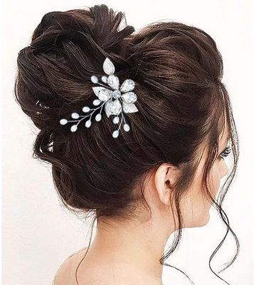 YBSHIN Rhinestone Bride Wedding Hair Pins Silver Crystal Hair Clips Pearl Hair Pieces Leaf Bridal Hair Accessories for Women