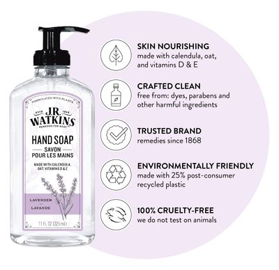 J.R. Watkins Gel Hand Soap, Scented Liquid Hand Wash for Bathroom or?Kitchen, USA Made and Cruelty Free, 11 fl oz, Lavender, 3 Pack