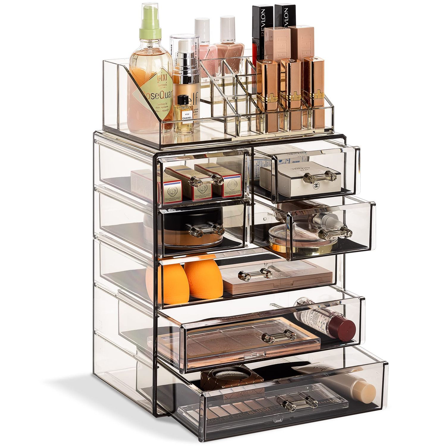 Sorbus Clear Cosmetic Makeup Organizer - Make Up &amp; Jewelry Storage, Case &amp; Display - Spacious Design - Holder for Dresser, Bathroom, Vanity &amp; Countertop (3 Large, 4 Small Drawers) [Black Jewel]