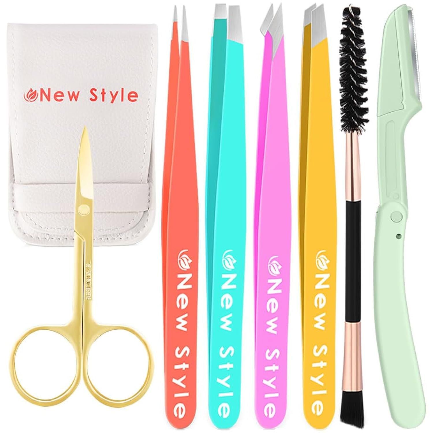 New Style Tweezer Set - Professional Stainless Steel Tweezers, Combo Pack, Multicolored Precision Eyelash and Eyebrow Hair Removal Makeup Tool with Travel Case