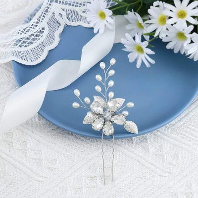YBSHIN Rhinestone Bride Wedding Hair Pins Silver Crystal Hair Clips Pearl Hair Pieces Leaf Bridal Hair Accessories for Women