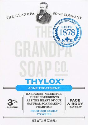 The Grandpa Soap Company Thylox Bar Soap Vegan, Clean Face &amp; Body Soap | Acne Treatment Soap with 3% Sulfur | Paraben Free Bar Soap | Unisex | 3.25 Oz.